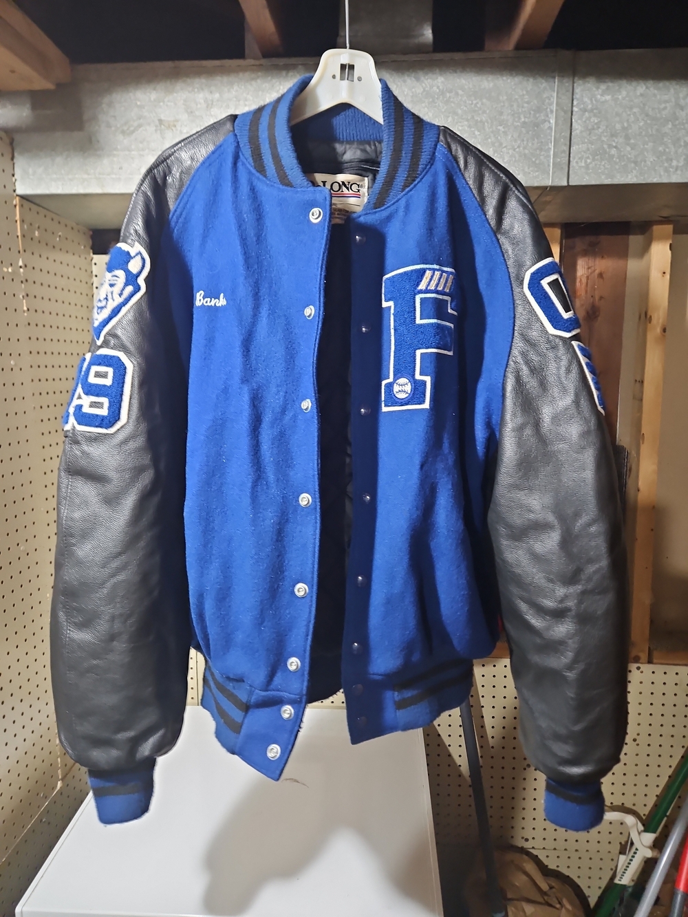 Blue and Black Men's Varsity Letterman Jacket